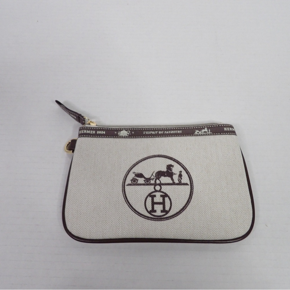 Upcycled Hermes White and Brown Zipper Pouch